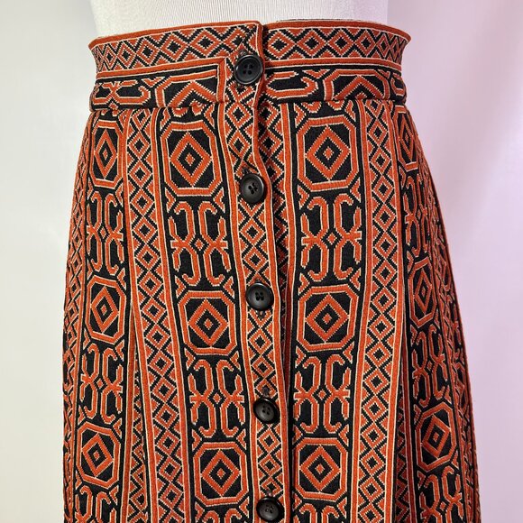 Act III 27" Waist Dacron Polyester Skirt Pleated Button-Front Burnt Orange Black - Picture 8 of 8